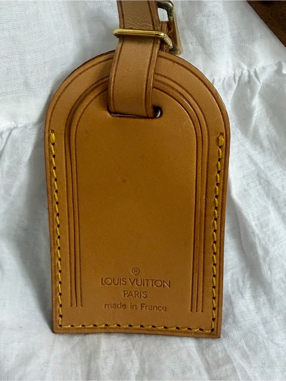 Louis Vuitton Tan Leather Luggage Tag with Gold Hardware